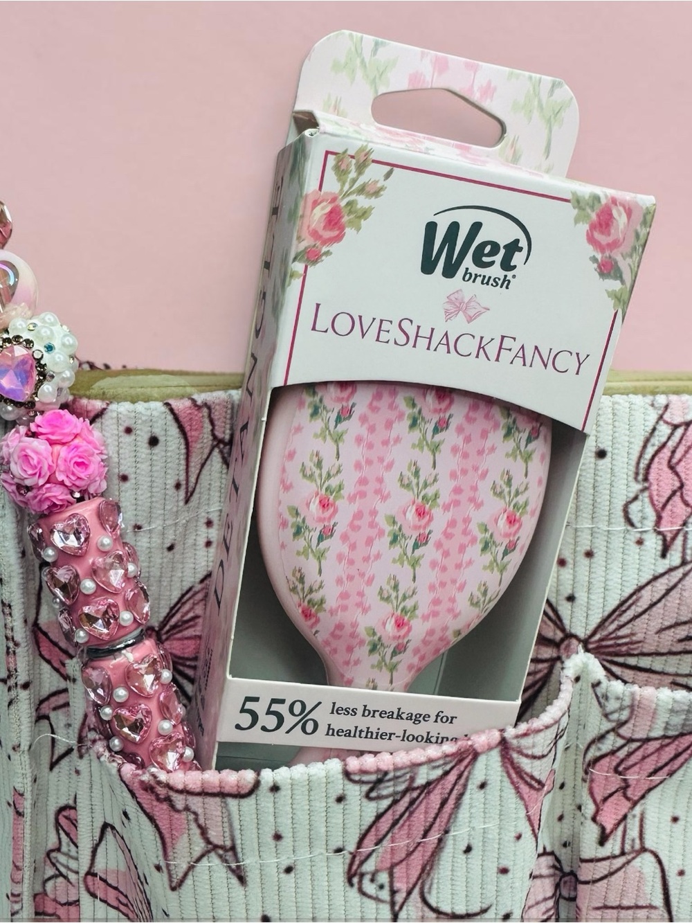 LoveShackFancy Pink Floral Detangling Brush